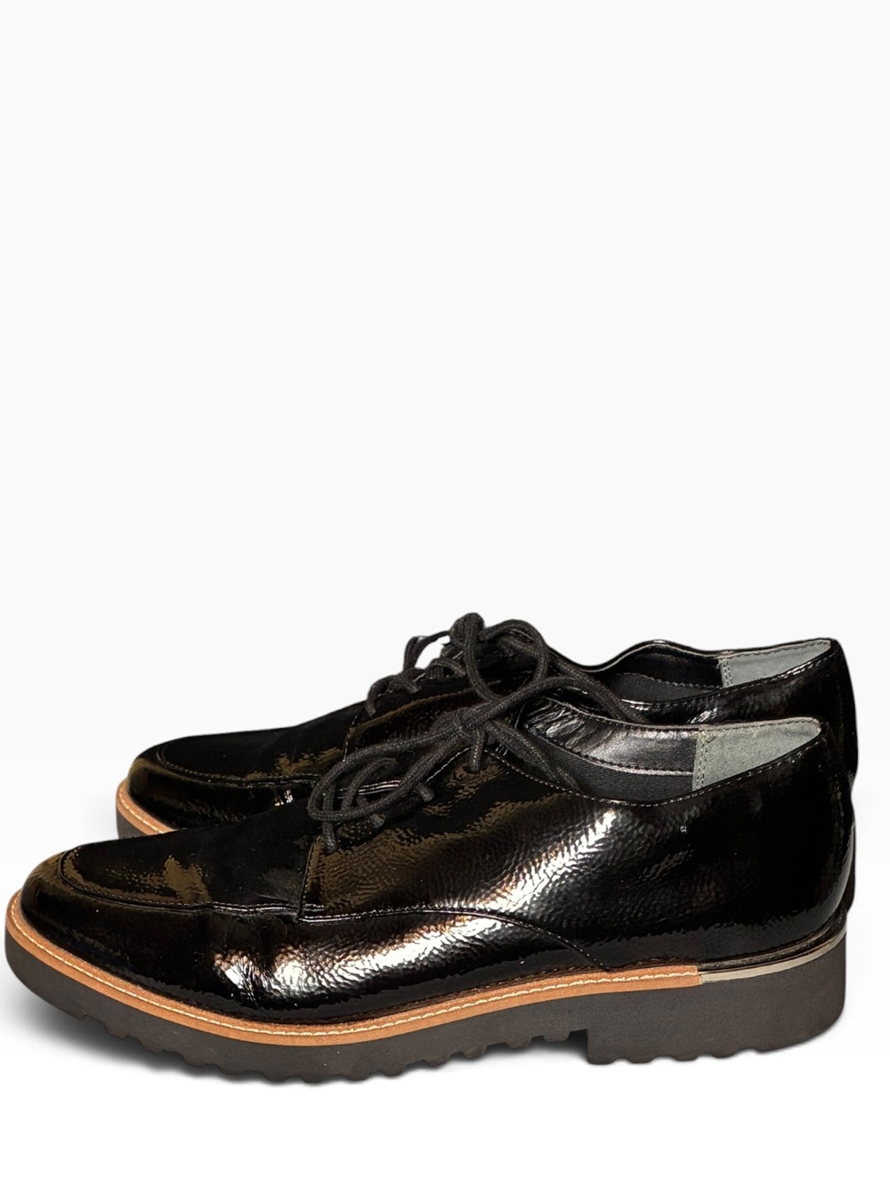 Franco Sarto Charles Black Patent Oxford Derby Loafers Shoe Lug sole 10M